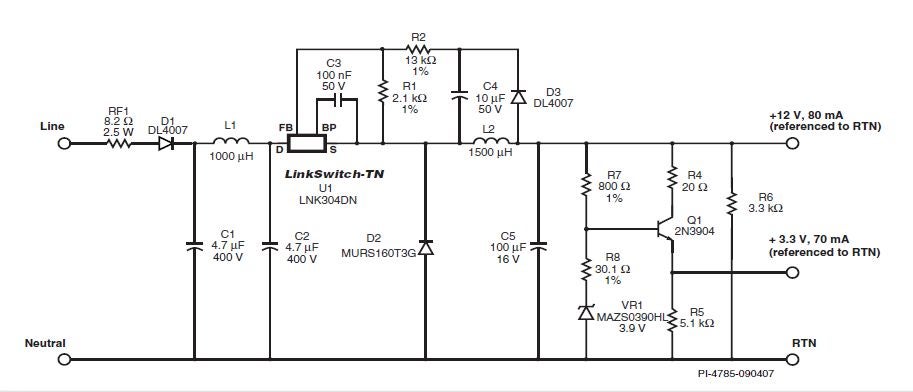 Lnk364pn схема включения микроволновка LNK304 for 95-305 VAC application Power Integrations