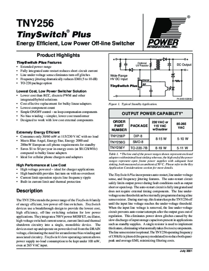 TinySwitch Family Data Sheet TinySwitch Family Data Sheet