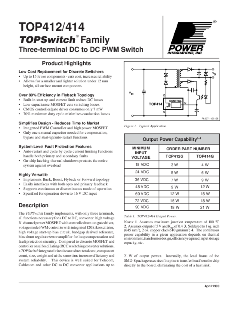 TOPSwitch DC to DC Family Data Sheet TOPSwitch DC to DC Family Data Sheet