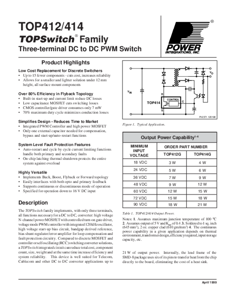 TOPSwitch DC to DC Family Data Sheet