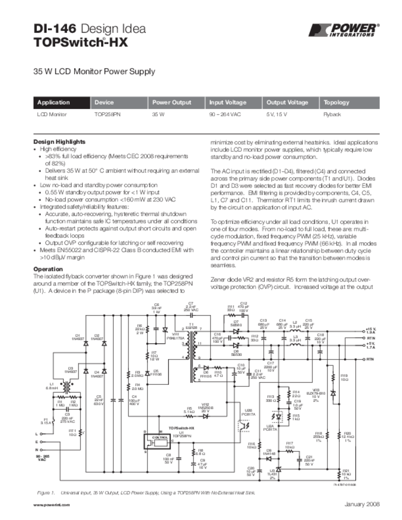 DI-146 - 35 W LCD Monitor Power Supply 