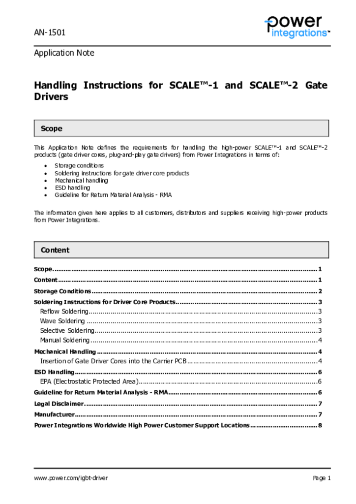 AN1501 Handling Instructions for SCALE1 and SCALE2 Gate Drivers