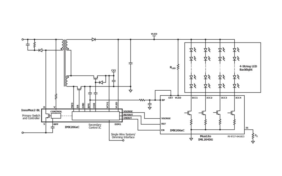 典型的なアプリケーション：1つのCVと4つのLEDストリング