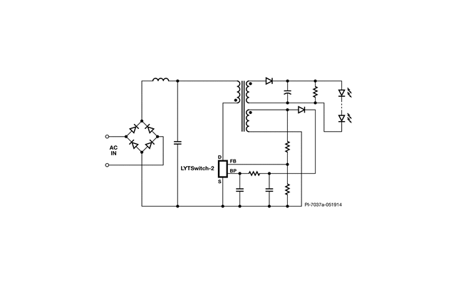 図 1. 代表的なフライバック回路 – 簡素化されていない回路